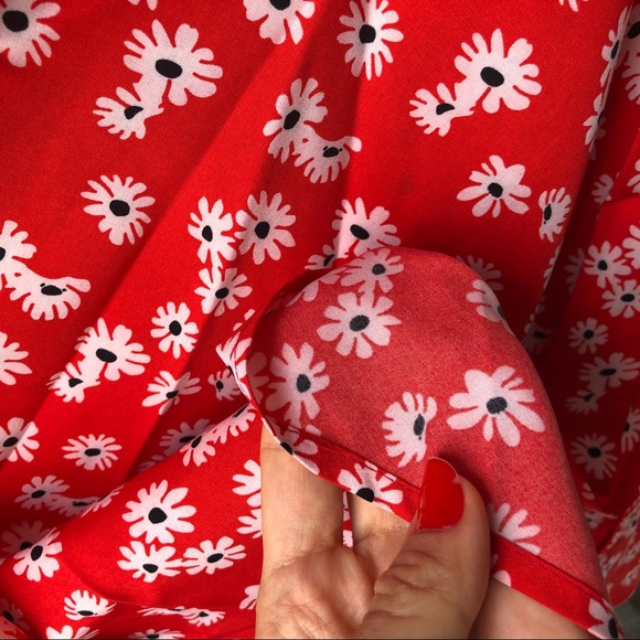 Red Floral V-Neck Wrap Midi Summer Dress - Picture 12 of 14